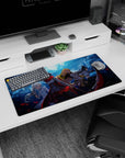 Ruby Rose and team in moonlit battle scene anime girl mouse pad 32x16 inches with swirling clouds.