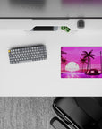 14x10 inches mouse pad featuring synthwave design, with neon-lit road, retro car, and glowing retrowave sun for an 80s-inspired aesthetic.