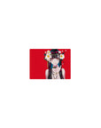 Classic anime girl mouse pad 14x10 inches with red backdrop, camellia flowers, gold chains, and neon eyes.