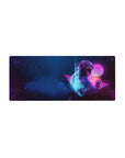 Streamlined Neon Astronaut Desk Mat 28x12 featuring glowing retro sun for bold workspace energy
