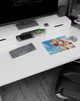 Cat-eared anime beach girl by a clean ocean horizon on mouse pad 14x10 inches, with distant floaty.