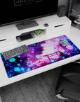 Dreamlike artwork on 36x16 deskmat captures the essence of mystical tranquility with vibrant yet soothing contrasts