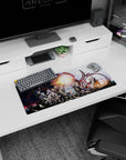 28x12 inches anime mouse pad showing silver-haired heroes and a red-clad fighter under a blazing sun emblem.