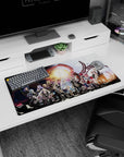 32x16 inches anime mouse pad showing silver-haired hero and red-clad fighter under blazing sun sigil.