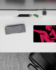 Neon late-night vibe anime girl mouse pad 14x10 inches, hot pink on black, flirty and RGB-ready.