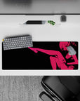 32x12 inches neon hot pink on black anime girl mouse pad, late-night vibe with bold contrast for RGB setups.