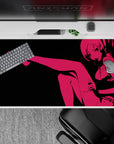 Neon hot pink on black anime desk pad 40x20 inches, late-night lounge vibe, bold and flirty.
