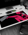 Anime girl in flirty lounge pose desk pad 40x20 inches, sleek silhouette art with attitude.