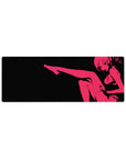 32x12 inches anime girl mouse pad with hot pink silhouette on deep black, minimalist lounge pose desk mat.