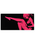 Minimalist anime girl silhouette mouse pad, bold lounge pose desk mat 32x16 inches.