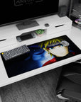 Naruto Uzumaki staring down scene desk pad 36x16 inches, sharp whisker marks and bold blue eyes.