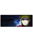 Naruto Shippuden anime mouse pad 32x12 inches with Naruto portrait, headband shine, gritty splatter.