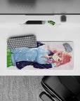 28x12 inches pastel spring romance mouse pad in soft pinks and blues with calm, cute anime art.