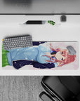 32x12 inches pastel pink spring romance mouse pad, blush skies, soft highlights, cute anime desk mat.