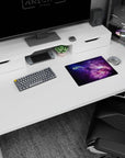 Starry nebula scene classic mouse pad 14x10 inches featuring a bright cosmic glow across the desk.