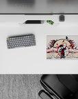 14x10 inches classic anime mouse pad in cream, ink-black and deep crimson, calm yet battle-tense mood.