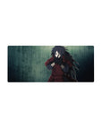 Cinematic anime mouse pad 28x12 inches with Madara-style crimson armor on moody teal backdrop.