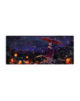 28x12 inches anime girl mouse pad with lantern festival night, snow specks, kimono girl and red parasol.