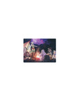 Classic anime mouse pad 14x10 inches with fantasy party at a campfire under stars, tents and trees.