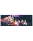 32x12 inches anime mouse pad with fantasy campfire party, adventurer, knight, mage, and cleric at night.