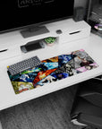 Dynamic 32x12 mouse pad with a high-energy collage of Bleach warriors, explosive colors, and intense battle poses, ideal for fans of action-filled anime