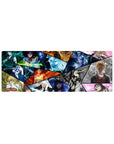 Bleach warriors 32x12 mouse pad featuring a high-energy collage of iconic warriors in explosive colors and dynamic poses for an action-packed desk