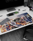 40x20 inches anime desk pad featuring a tall silver-haired lead in a white coat at a station as friends pass.
