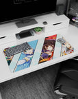 KonoSuba anime mouse pad featuring Kazuma, Aqua, Megumin, and Darkness in vibrant colors, size 32x16 inches.