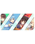 KonoSuba anime mouse pad 32x16 inches featuring Kazuma, Aqua, Megumin, and Darkness in vibrant colors and bold lines.