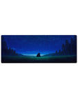 32x12 inches anime mouse pad with starry night hillside, two figures, pine silhouettes, and horizon glow.