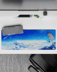 32x12 inches anime mouse pad in bright cobalt blue and airy whites, calm uplifting sky scene with sparkles.