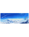 32x12 inches anime mouse pad with summer sky, soft clouds, and drifting teens in fluttering school uniforms.