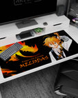 Meliodas from Seven Deadly Sins on a 40x20 inches anime desk pad, staring forward with sword raised.