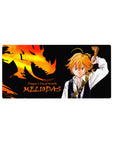 Seven Deadly Sins dragon silhouette desk mat design, Dragon’s Sin of Wrath text, 32x16 inches.