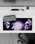 28x12 inches anime mouse pad in deep violet with electric white Rasengan glow, high-energy chaotic vibe.