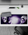Deep violet anime mouse pad 32x12 inches with electric white Rasengan glow and intense energy.