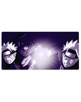 32x16 inches anime mouse pad with two Naruto figures clashing, glowing Rasengan centerpiece, crisp linework.