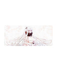 28x12 inches anime girl mouse pad with snowy fox-eared kitsune and dark feather fan, smooth desk mat.