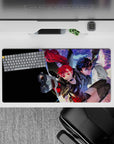 Mouse pad 32x16 inches featuring Joker and Kasumi from Persona 5 Royal, vibrant neon glow and city lights backdrop.