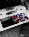 Persona 5 Royal desk pad 36x16 inches featuring Joker and Kasumi mid-heist, neon glow, black and purple fade, and city lights.