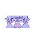 Chaotic chibi anime girl mouse pad with spiral eyes and shocked O mouth, 28x12 inches.