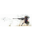32x12 inches anime girl mouse pad with long-haired sniper in black uniform and red accent splatter.