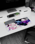 Anime girl mouse pad 28x12 inches showing two girls touching fingertips, blue bird emblem sparking in space.