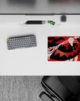 Bold red-and-black 14x10 inches anime mouse pad with jagged shards, high-contrast shadows, rebellious vibe.