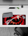 28x12 inches anime mouse pad in bold red and black with high-contrast shards, rebellious fast-cut vibe.