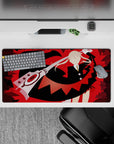32x16 inches anime mouse pad in bold red and black, high-contrast shards for a rebellious poster vibe.