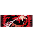 32x12 inches anime mouse pad with red storm backdrop, black silhouette, and scissor-blade action art.