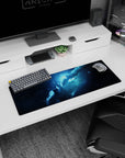 Star-speckled galaxy cloud scene mouse pad 32x12 inches with swirling nebula across the surface.