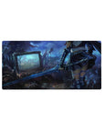 32x16 inches anime girl mouse pad with armored warrior and blade in a futuristic junkyard scene.