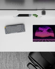 14x10 inches mouse pad featuring synthwave retrowave design, with a glowing neon sunset and pink and purple hues for a dynamic, retro aesthetic.